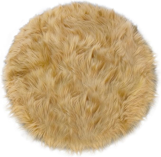 15.7 Inches Mini Khaki Round Faux Fur Sheepskin Area Rug, Fluffy Small Circle Rugs Cushion for Chair, Furry Carpet for Nail Desk, Shaggy Circular Rug Plush Rug