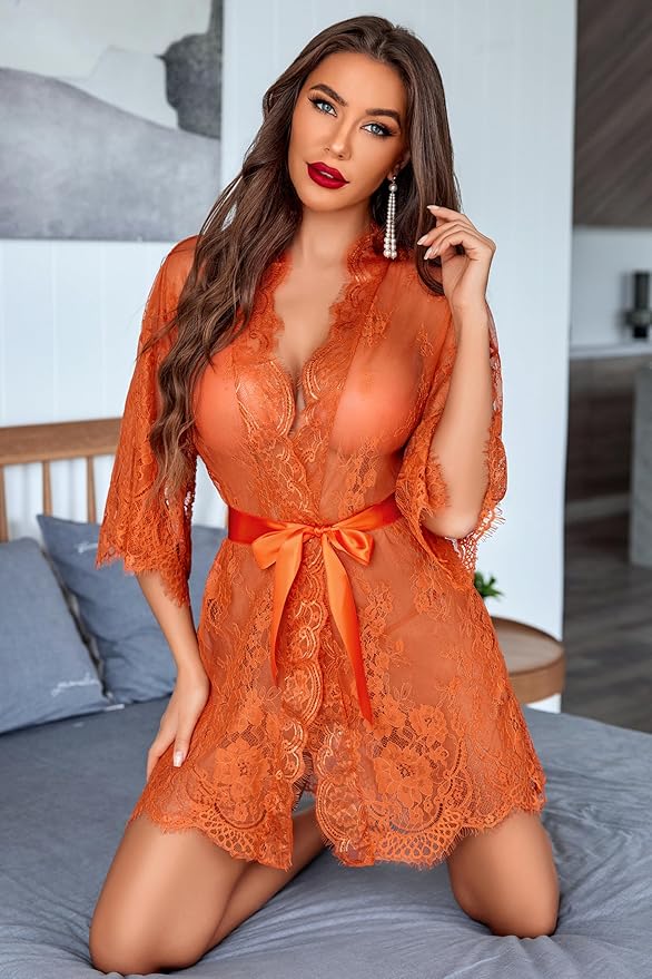 Avidlove Women's Lace Kimono Robe Babydoll Lingerie Mesh Nightgown S-5XL