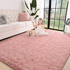 Jelymark Super Soft Shaggy Rug for Bedroom, 8x10 Feet Fluffy Carpet for Living Room, Fuzzy Indoor Plush Area Rug for Home Decor, Furry Floor Rugs for Dorm, Kids Nursery Rug for Girls, Blush Pink