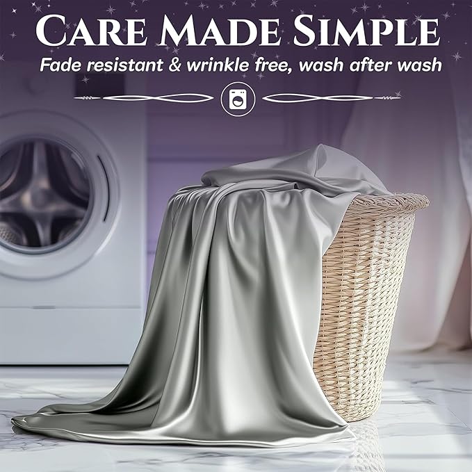 SLEEP SANCTUARY Satin Sheets Twin Size – 3 Piece Luxury Silky Bed Set, Softer Than Silk, 15" Deep Pocket, Cooling & Wrinkle-Free, Moisture-Wicking & Breathable for Hair & Skin (Grey)