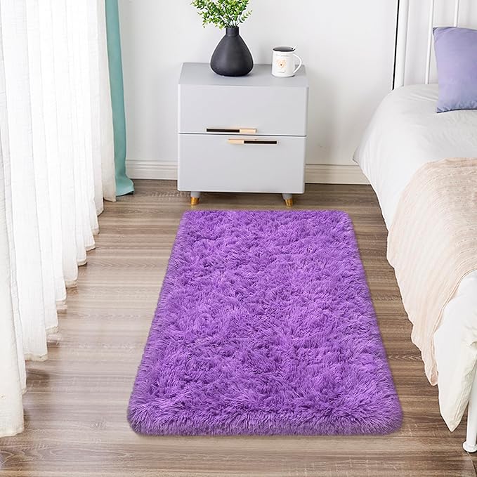 Small Fluffy Rugs for Bedroom 2x3 Purple Shaggy Area Rug Soft Plush Fuzzy Fur Throw Rug for Living Room Dorm Kids Nursery Home Decor Aesthetic Carpets