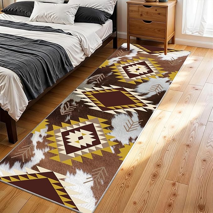 Western Rugs for Living Room,2x7ft,Moroccan Geometric Runner Rug,Cow Print Decor Faux Cowhide Rug,Machine Washable Western Decor Hallway Runner Rugs,Floor Mat for Kitchen, Bedroom Entrance,
