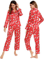 SWOMOG Womens Silk Satin Pajamas Set Long Sleeve Button Down Sleepwear 2 Piece Lounge Set Pj Set XS-3XL