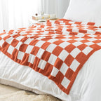 Carriediosa Checkered Throw Blanket 50" X 60", 400GSM Ultra Soft Microfiber Fuzzy Fluffy Reversible Cute Preppy Knitted Blankets Cozy Plush Fall Throws for Couch, Bed, Sofa, Rust