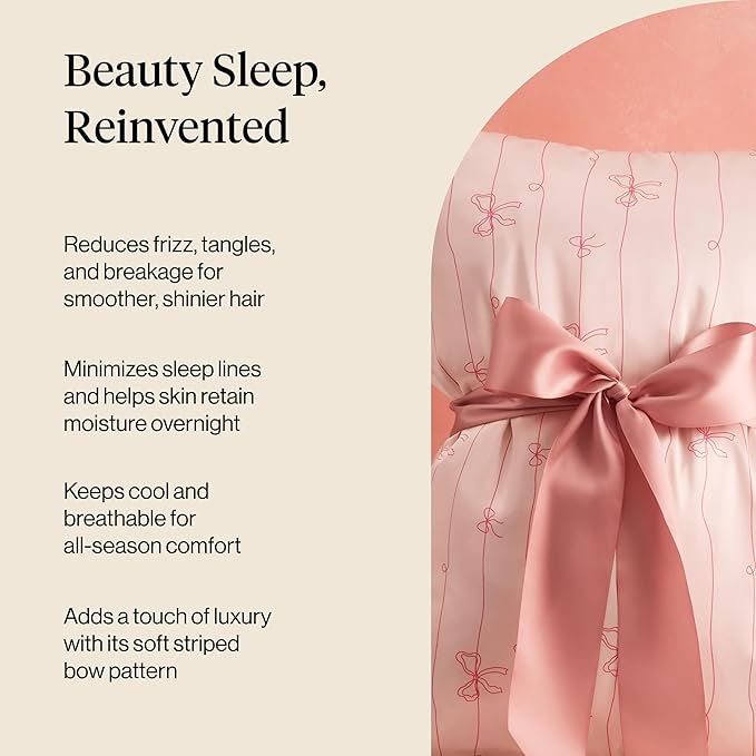 Kitsch Satin Pillowcase with Zipper for Hair & Skin - Softer Than Silk Pillow Cases, Smooth Cooling Satin Pillow Case, Wrinkle-Free Pillow Cases Standard Size (19x26) - Striped Bows