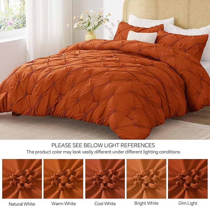 BEDELITE Burnt Orange Twin Comforter Set - 2 Peices Boho Pintuck Bedding Comforter Sets, Lightweight Soft & Warm Twin Bedding Sets with 1 Pillowcase for All Season