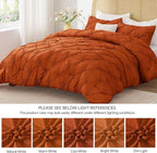 BEDELITE Burnt Orange Queen Comforter Set - 3 Pieces Boho Pintuck Bedding Comforter Sets, Lightweight Soft & Warm Bed Comforter Queen with 2 Pillowcases for All Season