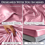SLEEP SANCTUARY Satin Sheets Full Size – 4 Piece Luxury Silky Bed Set, Softer Than Silk, 15" Deep Pocket, Cooling & Wrinkle-Free, Moisture-Wicking & Breathable for Hair & Skin (Pink)