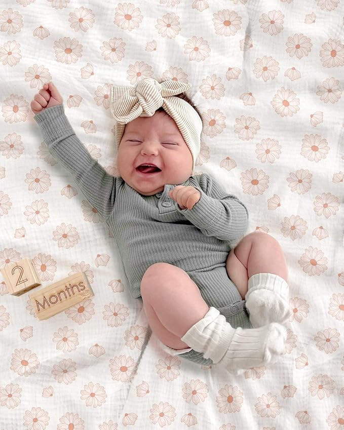 meowcards Muslin Swaddle Blankets for Baby, Unisex Baby Boys Girls Essentials, Large 47 x 47 inches, Boho Receiving Blankets Newborn Registry Must Haves (Dusty Rose-Flower-A, Printed)