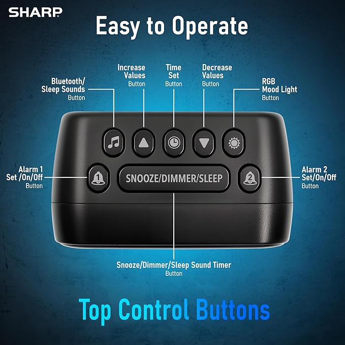 Sharp Multi-Color Bluetooth Alarm Clock with Sleep Sounds, RGB Night Light, Dual Alarms, LED Display with Dimmer, Snooze & Sleep Timer, Bedside Clock with Speaker