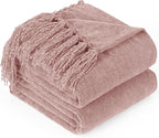 Chenille Throw Blanket for Couch with Tassels,60"X80" Soft Cozy Lightweight Knitted Boho Decorative Blankets for Bed and Sofa,Pink