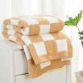 Carriediosa Checkered Throw Blanket 50" X 60", 400GSM Ultra Soft Microfiber Fuzzy Fluffy Reversible Cute Preppy Knitted Blankets Cozy Plush Fall Throws for Couch, Bed, Sofa, Tan Brown