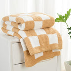 Carriediosa Checkered Throw Blanket 50" X 60", 400GSM Ultra Soft Microfiber Fuzzy Fluffy Reversible Cute Preppy Knitted Blankets Cozy Plush Fall Throws for Couch, Bed, Sofa, Tan Brown