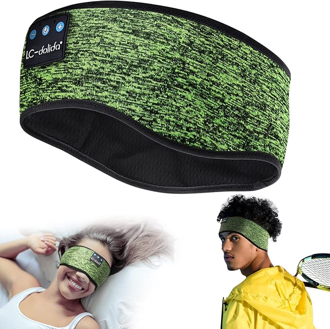 LC-dolida Sleep Headphones Wireless Bluetooth Headband Headphones for Sleeping Music Band Cozy Sleep Mask with Thin HD Stereo Speakers Perfect for Side Sleepers(Olive)
