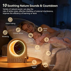 blonbar Sunrise Alarm Clocks with Dimmable Moon Lamp, 2 Alarm Clocks with 12Levels Volume for Heavy Sleepers, 10 Natural Sounds with 30/60/90mins Timer for Bedrooms, Gifts for Women (brown woodgrain).