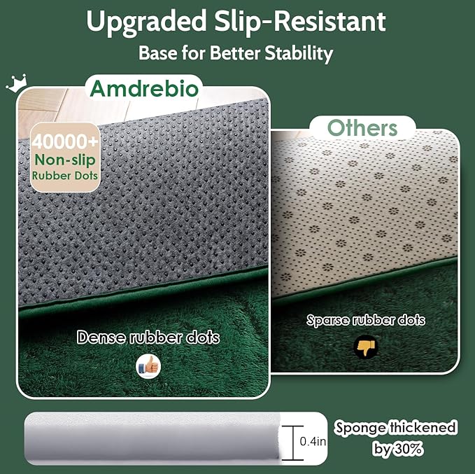 Amdrebio Dark Green Area Rugs for Living Room, 5x8, Fluffy Thick Rug for Bedroom, Soft Indoor Furry Rugs for Kids Room, Teen, Shag Modern Cool Carpet for Nursery Playroom Classroom, Emerald Green
