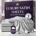 SLEEP SANCTUARY Satin Sheets Twin Size – 3 Piece Luxury Silky Bed Set, Softer Than Silk, 15" Deep Pocket, Cooling & Wrinkle-Free, Moisture-Wicking & Breathable for Hair & Skin (Grey)