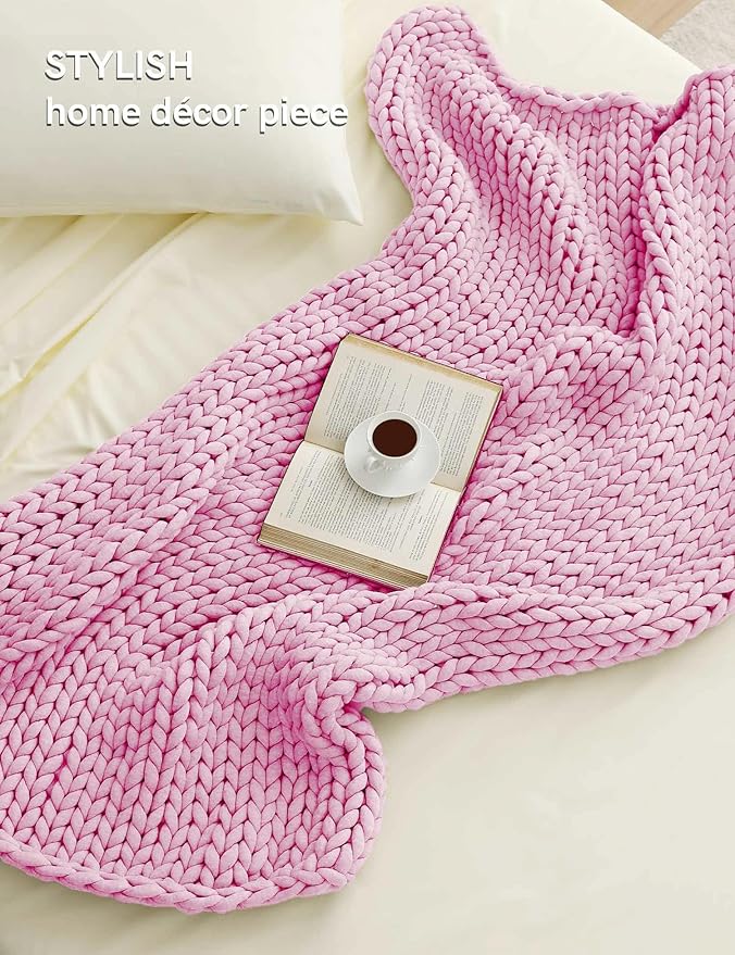 YnM Chunky Throw Blanket, Medium-Weight, Hand Knitted, Skin Friendly, Ventilated and Breathable, Machine Washable, Home Décor Piece for Couch, Sofa and Bed (Fancy Pink, 60x80 Inch)