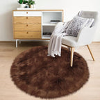3ft Small Round Brown Rug,Thick Furry Fluffy Carpet for Teen,Sheepskin Fur Shaggy Circular Rug for Indoor Bedroom Room Living Room Nursery Decor Chair