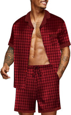 Ekouaer Men Satin Silk Pajamas Set with Pockets Sleepwear Shorts Satin Summer Loungewear 2 Piece Button Down Set S-3XL