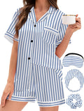 EPLAZA Silk Pajamas for Women Satin Pajamas Set 5 Pcs Long Sleeve Print Pattern Button Down Pjs Sleepwear Loungewear Set