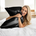 Pure Bedding Satin Pillowcase 2 Pack - Queen Size (20"x30", Black) - Silky Pillow Cases for Hair and Skin - Satin Pillow Covers with Envelope Closure - Extra Soft Premium Microfiber