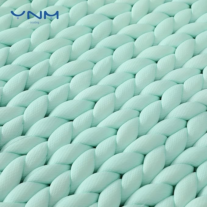 YnM Cooling Weighted Blanket, Handmade Chunky Yarn Knitted Design, Temperature Regulating and Breathable, Machine Washable Throw for Sleep or Home Decor (Menthe Green, 50x60 Inch, 10lbs)