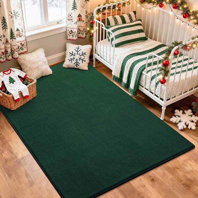 Przemy Washable Area Rug for Living Room Bedroom, 5x7 Feet Green Memory Foam Rug, Super Soft Modern Indoor Carpet for Kids Room Boys Girls Dorm Bedside Nursery Decor
