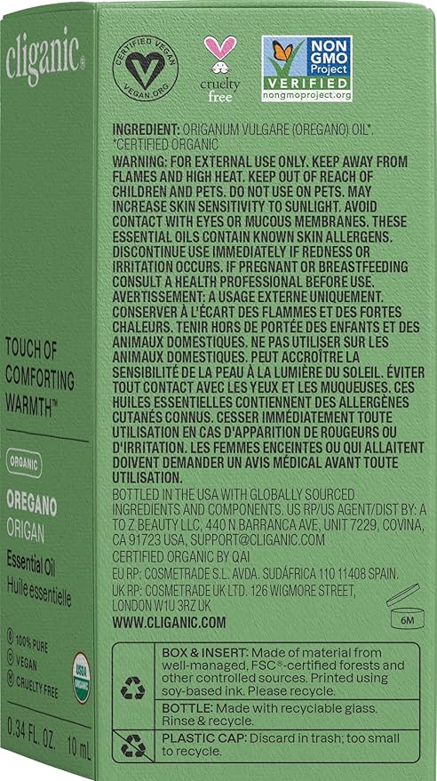 Cliganic Organic Oregano Essential Oil, 100% Pure Natural for Aromatherapy | Non-GMO Verified
