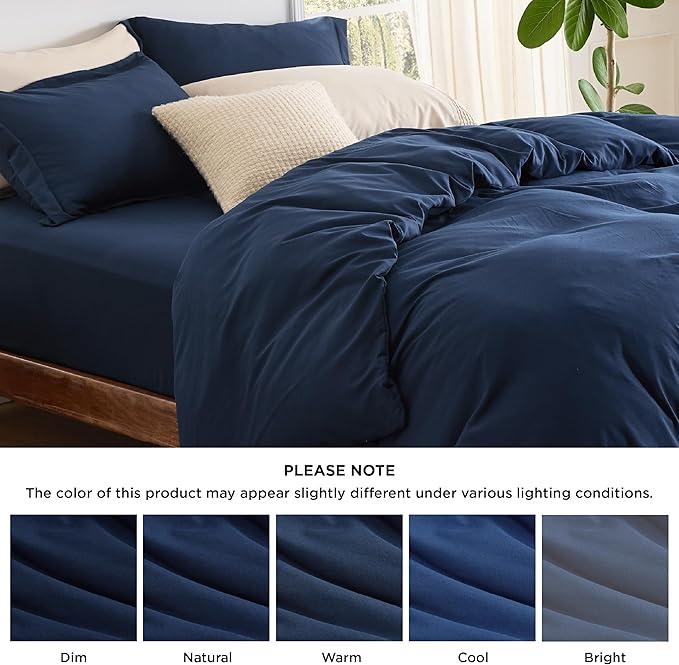 Bedsure Duvet Cover with Fitted Sheet Queen - Cooling Deep Pocket, Hotel Luxury Soft Double Brushed Bedding Set with Zipper Closure, 1 Duvet Cover, 1 Fitted Sheet, 2 Pillow Shams, NO Comforter, Blue