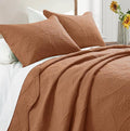 IR Imperial Rooms King Quilt Bedding Set Size (106" x 96") + 2 Pillow Shams (20" x 36"+ 2") - 3 Pcs All Season Lightweight Reversible Microfiber Coverlet Floral Embossed Quilt Bedspread (Rust)