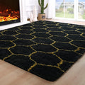 Fluffy 4x6 Area Rugs for Bedroom Living Room,Thick Shag Throw Floor Carpet,Soft Shaggy Bedside Non-Slip Rug Black Gold