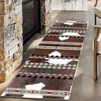 Country Cow Print Long Hallway Rug,2x8ft,Faux Cowhide Animal Print Southwestern Rugs,Western Aztec Tribal Decor Rustic Runner Rug, Non-Slip Washable Floor Mat for Kitchen Bedroom