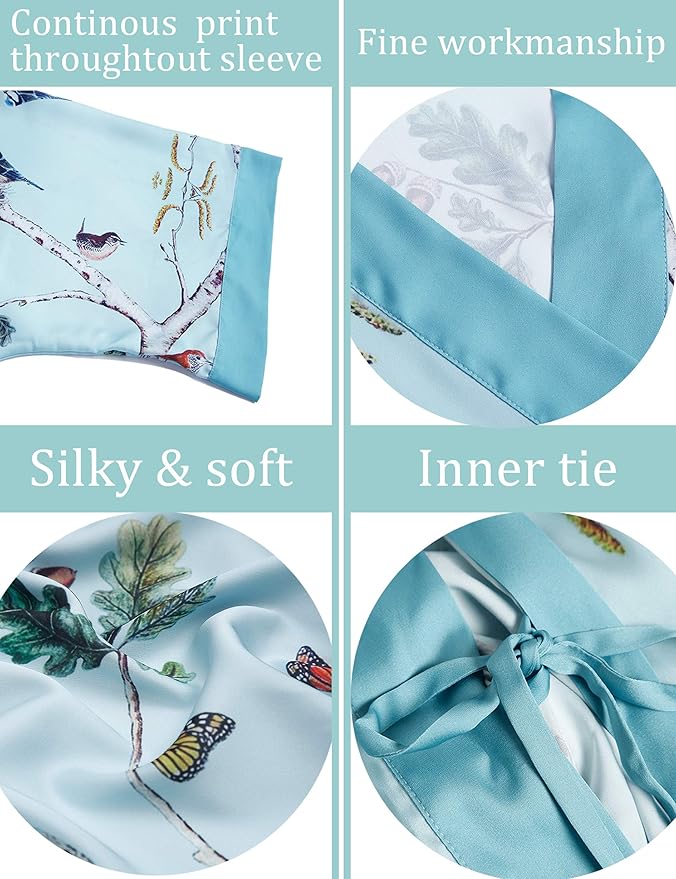 Aensso Long Soft Lightweight Silky Kimonos Robes for Women, Luxury Japanese Floral Womens Kimono Robe