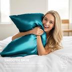 Pure Bedding Satin Pillowcase 2 Pack - King Size (20"x40", Teal) - Silky Pillow Cases for Hair and Skin - Satin Pillow Covers with Envelope Closure - Extra Soft Premium Microfiber