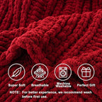 Battilo Dark Red Chunky Knit Throw Blanket, Christmas Red Throw Blanket for Couch, Super Soft Cozy Warm Blankets, Burgundy Chenille Throw Blanket for Living Room, Christmas Decorations, 50"x60"