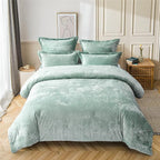 Fredsure Distressed Velvet Comforter Set, 5 Pieces Sage Green King, Distressed Velvet Face and Brushed Microfiber Reverse