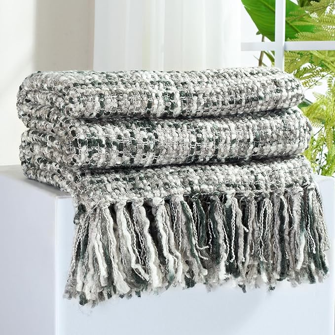 Multi-Color Grey Cable Woven Throw Blanket for Couch,50"X60" Boho Style Textured Blankets for Home Decor,Super Soft Warm Cozy Chunky Blanket with Decorative Tassels for Bed and Sofa