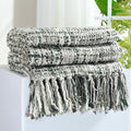 Multi-Color Grey Cable Woven Throw Blanket for Couch,50"X60" Boho Style Textured Blankets for Home Decor,Super Soft Warm Cozy Chunky Blanket with Decorative Tassels for Bed and Sofa