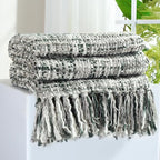 Multi-Color Grey Cable Woven Throw Blanket for Couch,60"X80" Boho Style Textured Blankets for Home Decor,Super Soft Warm Cozy Chunky Blanket with Decorative Tassels for Bed and Sofa