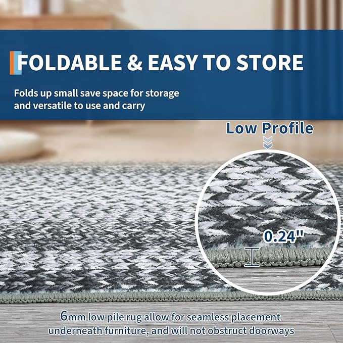 RUGSREAL 3x5 Area Rug, Washable Rug for Bedroom Braided Printed Throw Mat, Living Room Area Rug Non Slip Stain Resistant Small Dining Room Rug, Rustic Accent Small Carpet for Entryway Home Decor, Grey