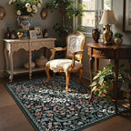 Lahome Claude Floral 3x5 Entryway Rug, Soft Washable Bedroom Area Rugs, Botanical Non-Slip Small Black Carpet for Bedside, Entrance, Dorm, Nursery, Living Room