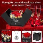 2 Preserved Real Rose with Heart I Love You Necklace- Eternal Rose Birthday Gifts for Women Wife Girlfriend Her Mom Grandma on Festivals Gifts Christmas Valentines Mothers Day Anniversary-Red Rose