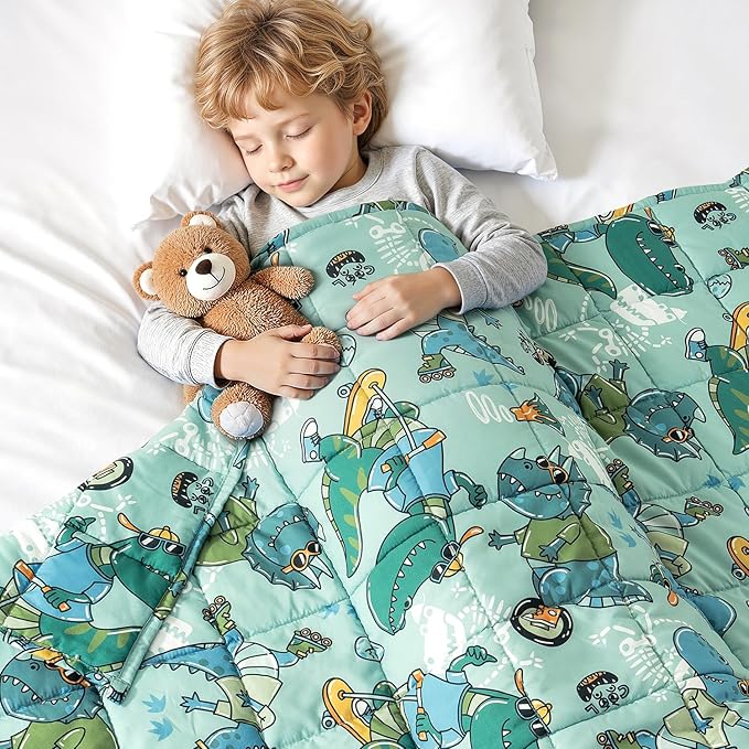 Kivik Dinosaur Weighted Blanket 3lbs, Cooling Breathable Small Blankets, Soft Heavy Throw for School Calming & Bed Sleep Gifts for 4 5 6 7 + Year Old, Machine Washable, 36''x 48'', 3 Pound, Green Dino