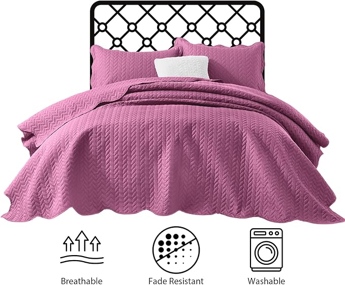 IR Imperial Rooms Twin Quilt Bedding Set Size (68” x 86”) + 1 Pillow Shams (20” x 26” + 2”) - 2 Pcs All Season Lightweight Reversible Microfiber Coverlet Embossed Quilt Bedspread (Purple)