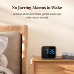 Housbay Wooden Sound Machine Alarm Clock for Bedrooms - Gentle Wake-Up with Birdsong, White Noise for Sleeping, Small Digital Clock for Phone-Free Routine - Walnut Wood