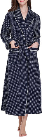 Lavenderi Women’s 100% Cotton Long Kimono Lounge Bathrobe Robe, Ladies Loungewear for Spa