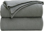 Longhui bedding Medium Grey 100% Cotton Lightweight Cable Knit Throw Blanket for Couch Sofa Bed Home Décor, Bonus Laundering Bag, Gray Color 60“ x 80” Machine Washable