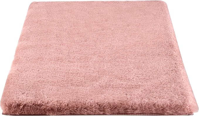 Home-Complete Faux Fur Bath Mat – 21x34-Inch Nonslip Jacquard Faux Fur Washable Rug for Bathroom or Kitchen, Mauve