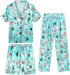 Hupohoi Unisex Girls Boys Kids Pajama Sets Button Down Satin Sleepwear Nighty 3PCS Silky Lounge Sets Nightwear